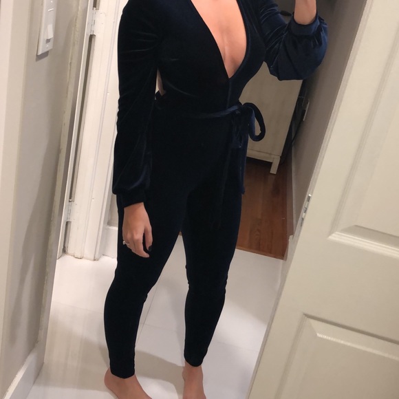 Dark Blue Velvet Bodysuit - Picture 1 of 5